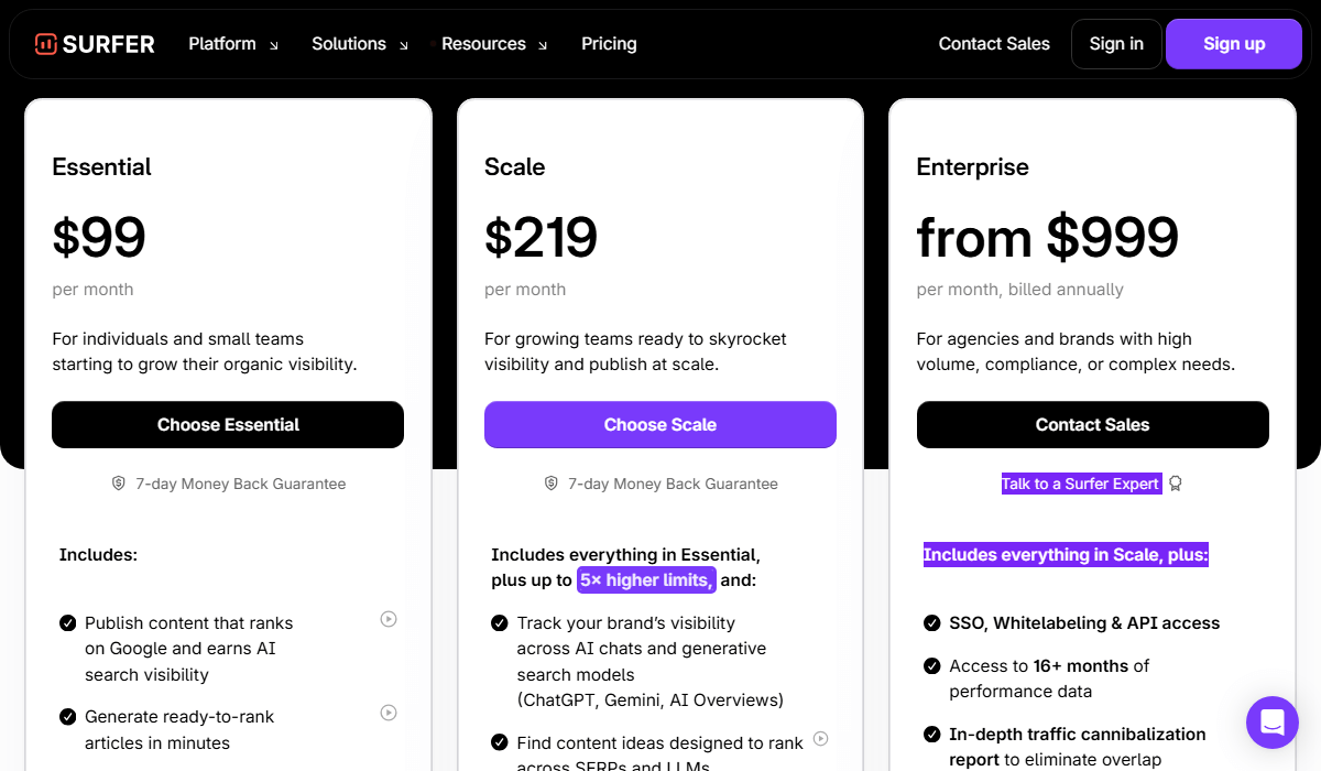 Surfer SEO Pricing Plans