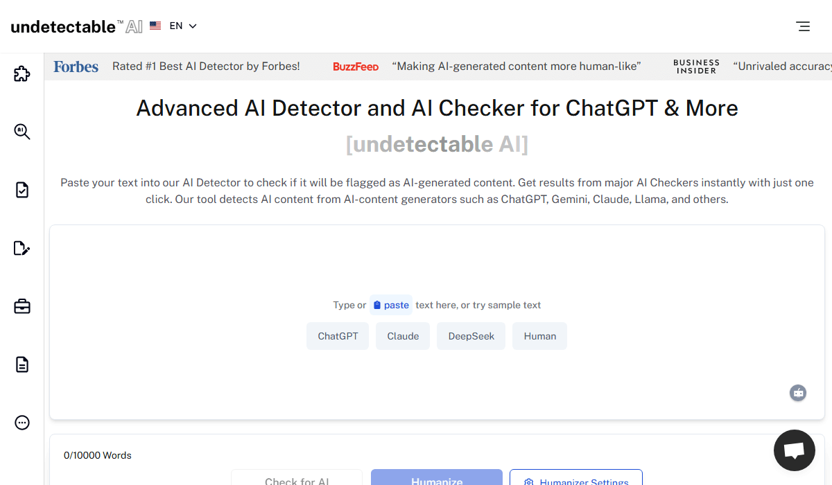 Undetectable AI Forbes-rated #1 multi-detector tool