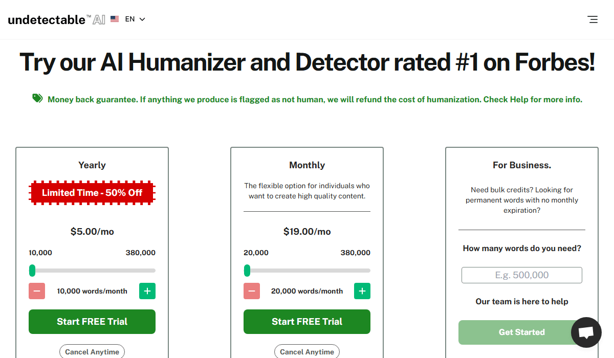 Undetectable AI Pricing Plan