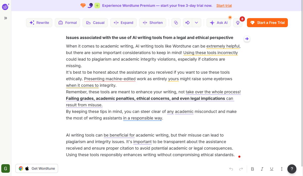 Wordtune excels in creative paraphrasing and idea expansion
