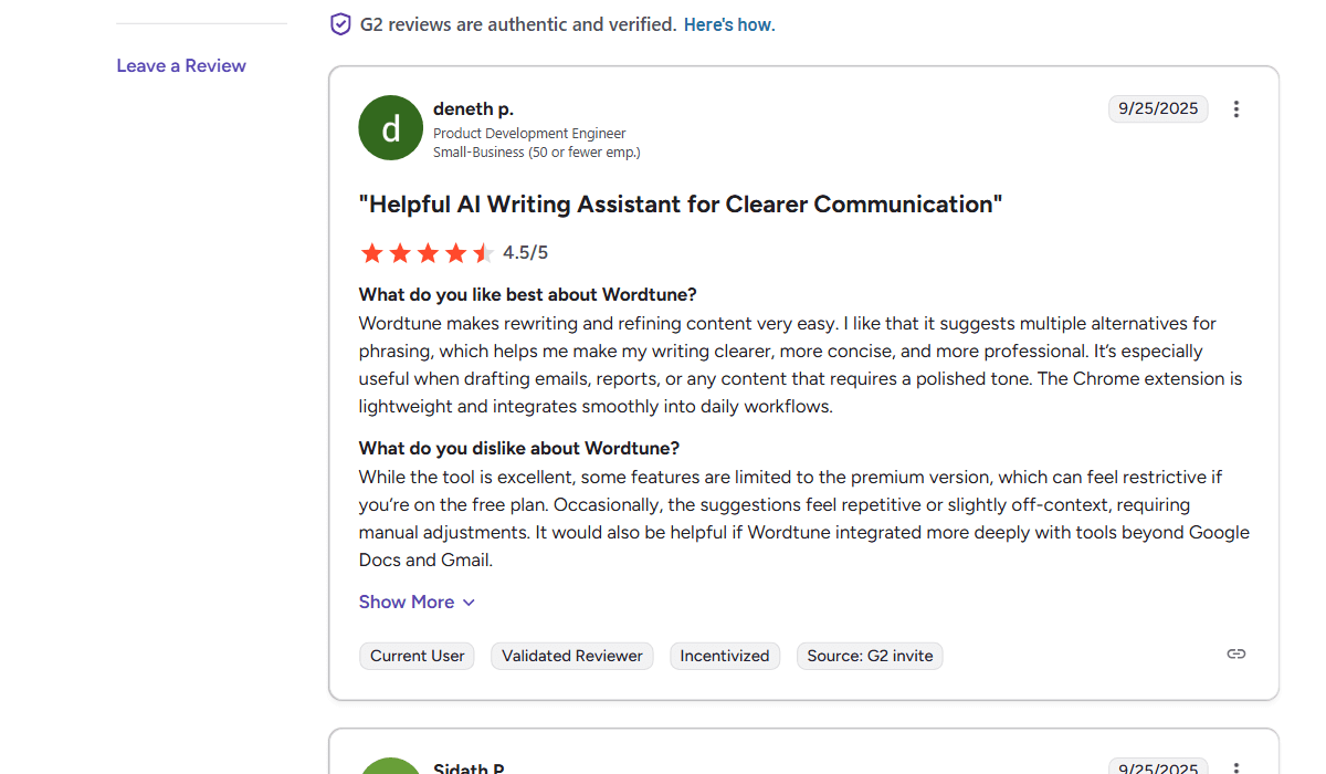 User finds it very helpful for professional writing