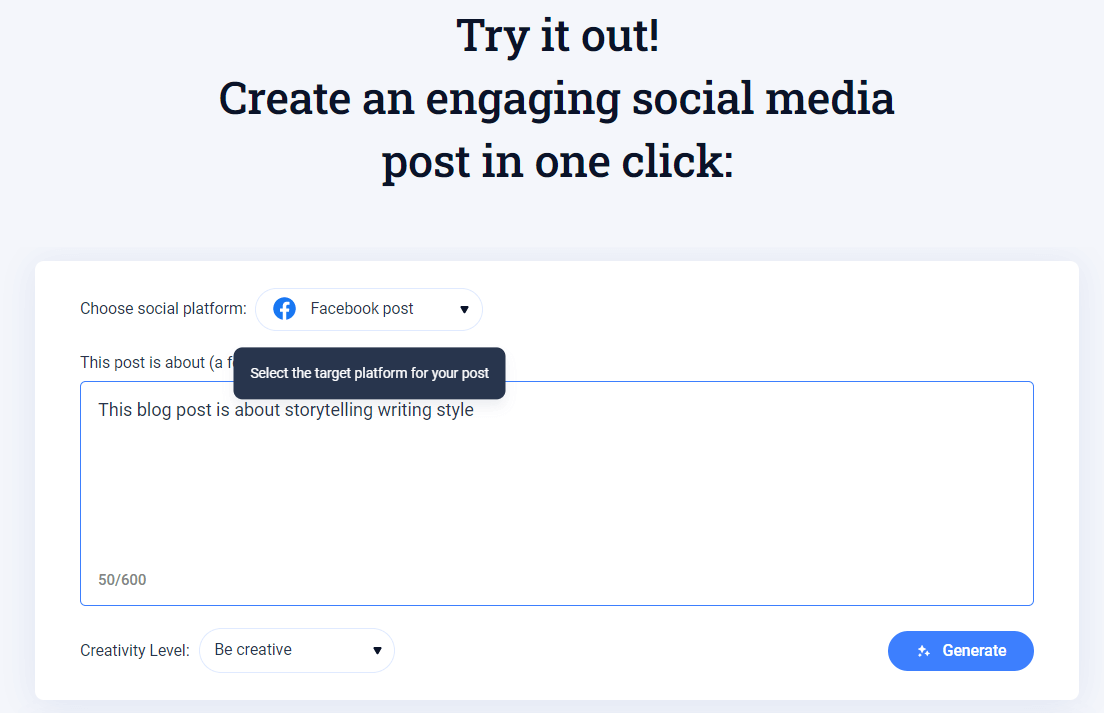 Anyword offers basic blog post generation, limited SEO