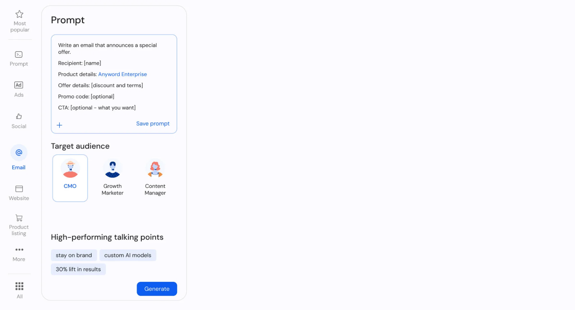 Anyword excels at short-form, conversion-focused copy