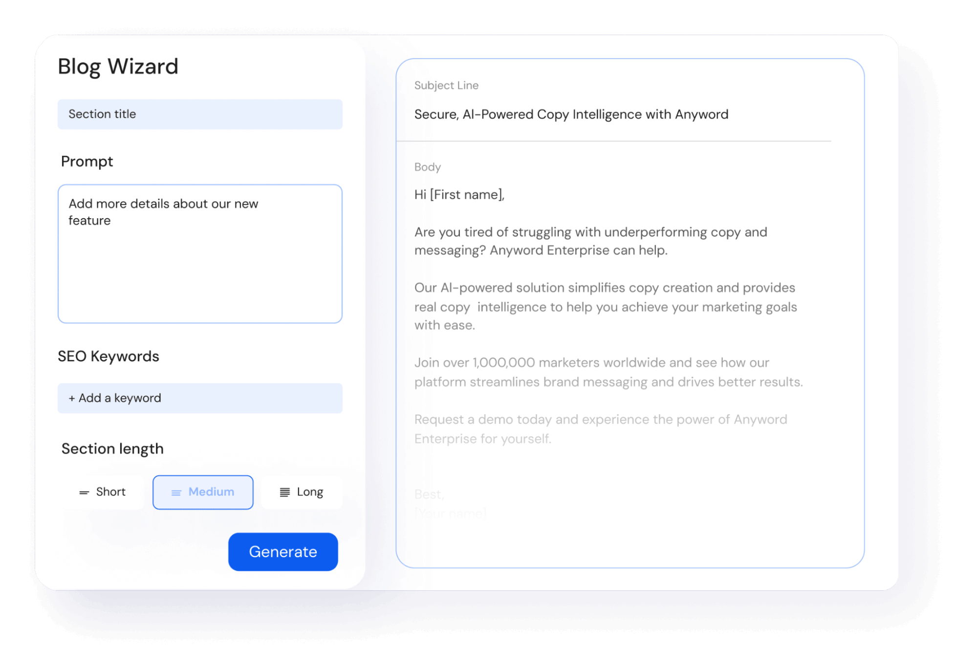  Anyword is optimized for short-form marketing copy