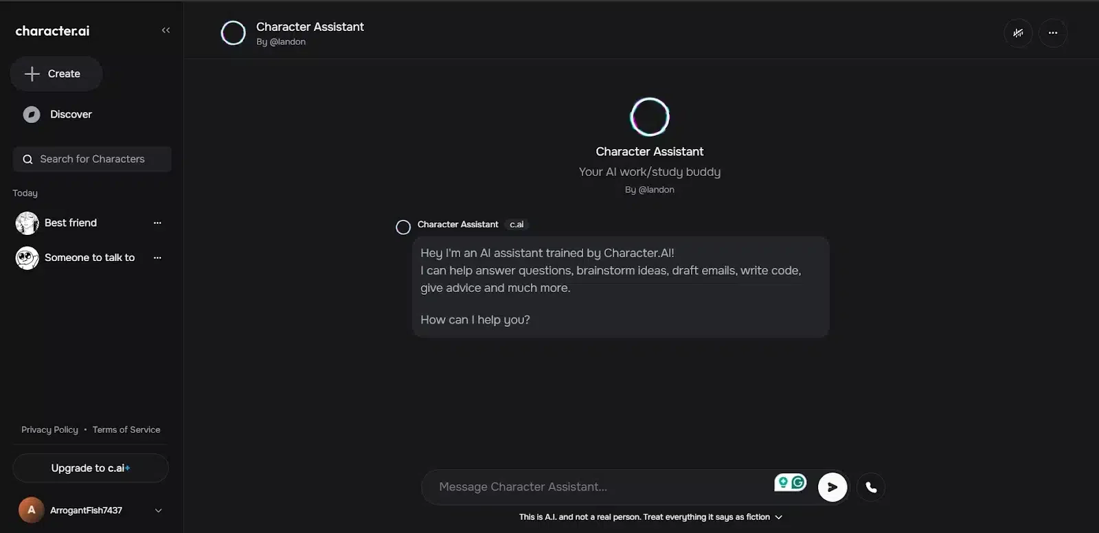 Character AI short memory loses context, great for quick chats