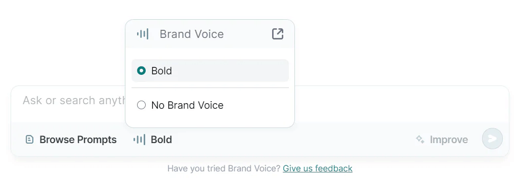 Copy.ai offers fast but basic brand voice creation