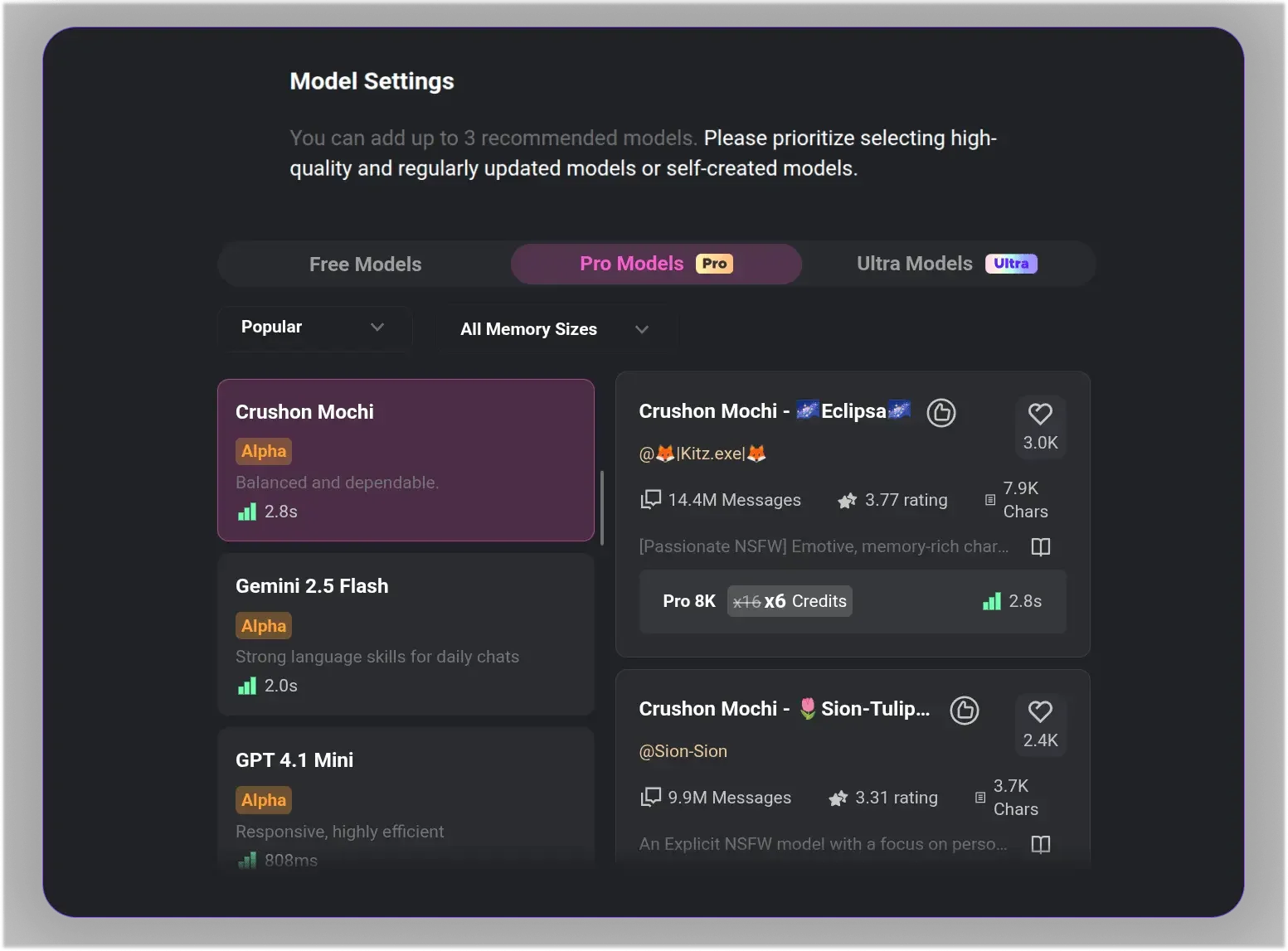 Crushon AI interface is messy, requiring technical knowledge for creation