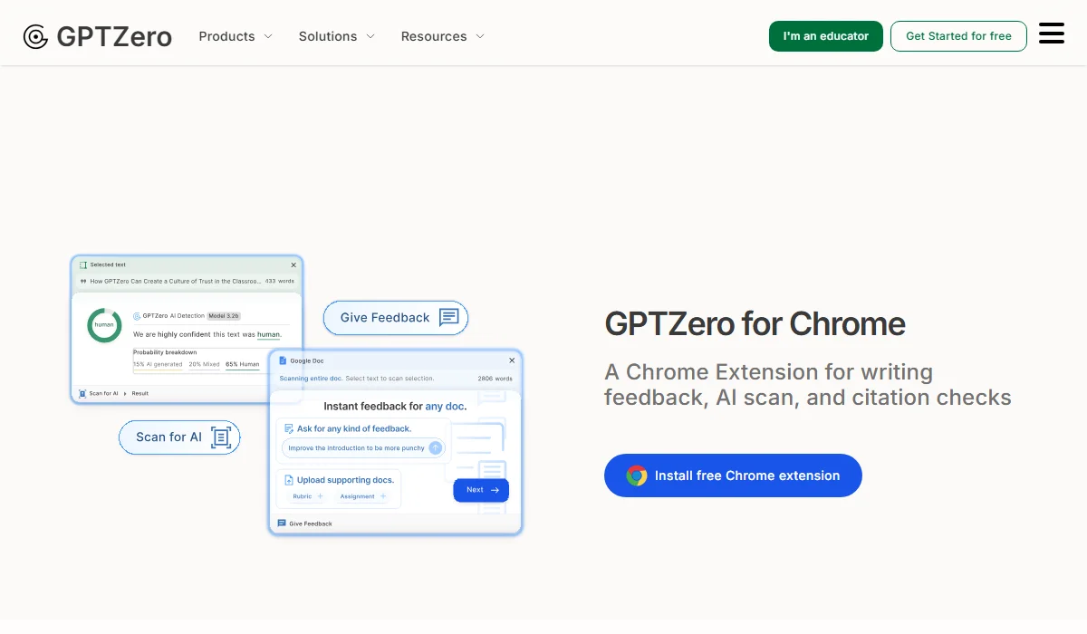 GPTZero extension limits the verification function to the text origin.
