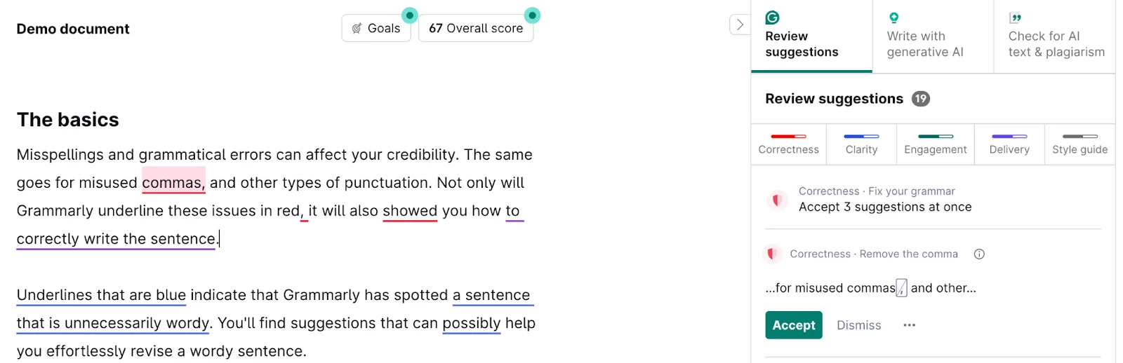 Grammarly provides basic performance reports