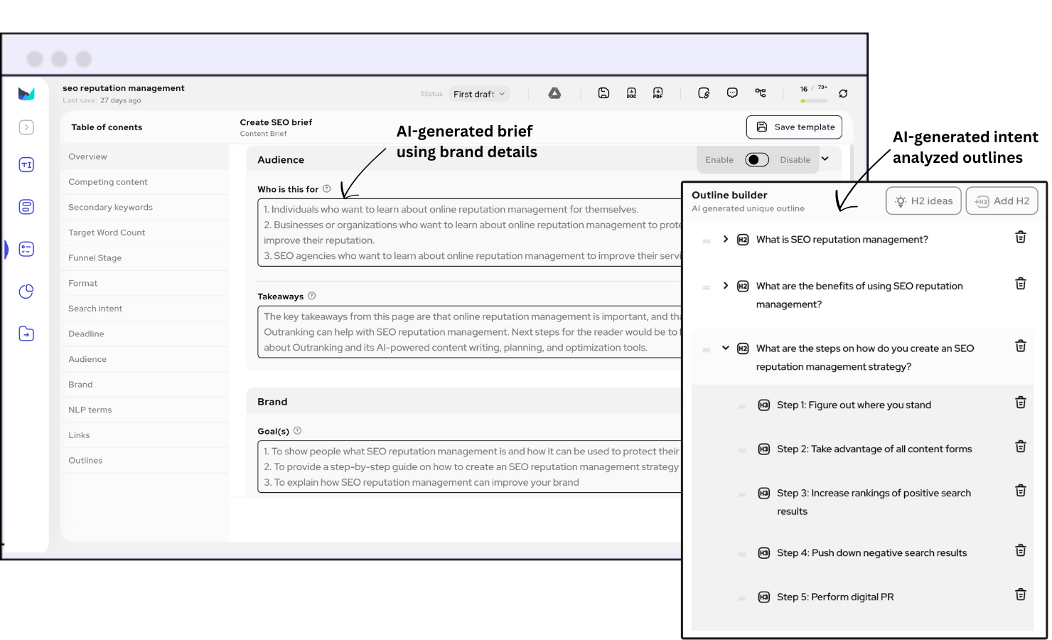 Outranking’s SEO Brief automates research and outlines