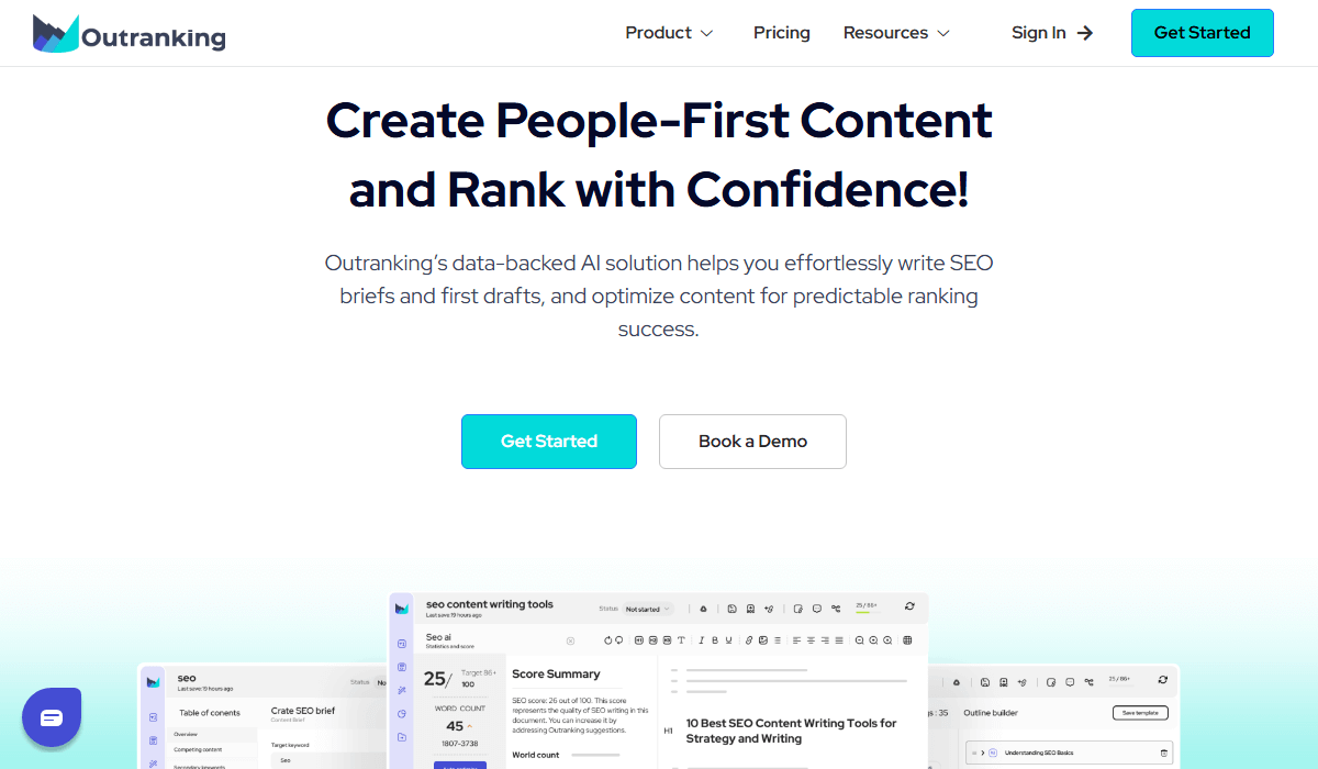 Outranking focuses on SEO with "Concepts" for optimized content