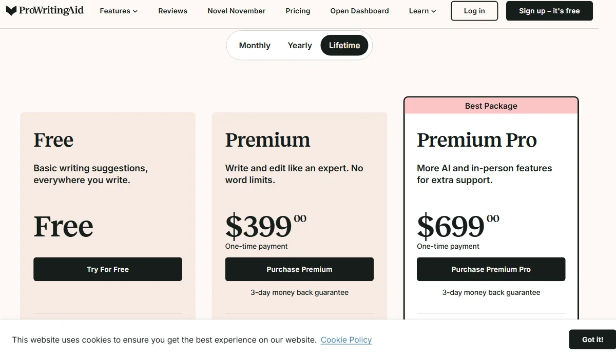 ProwritingAid's Lifetime Pricing Plan