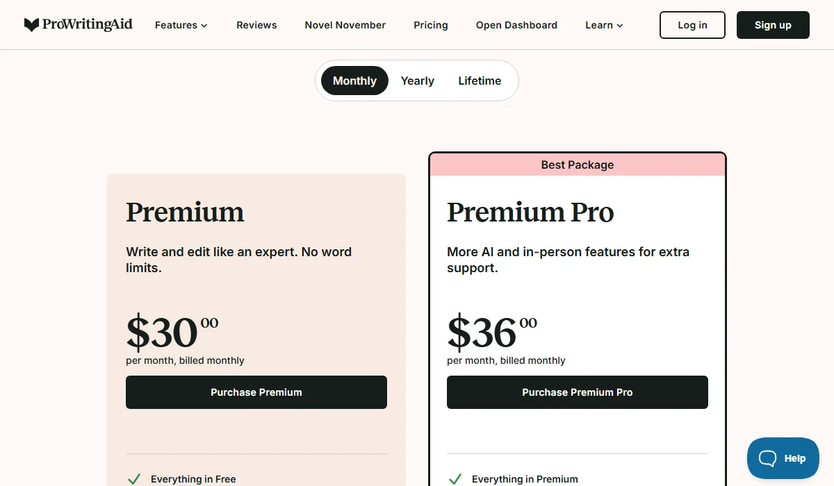 ProWritingAid Pricing Plan