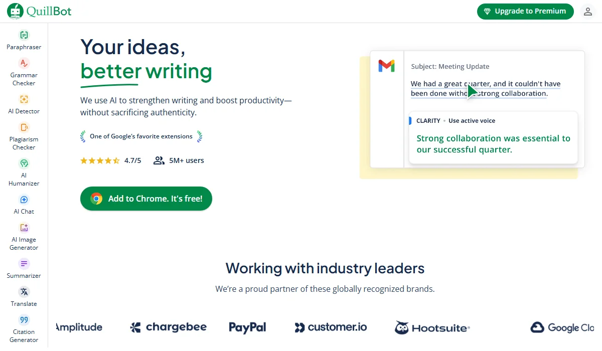 QuillBot is a paraphrasing leader and refinement tool