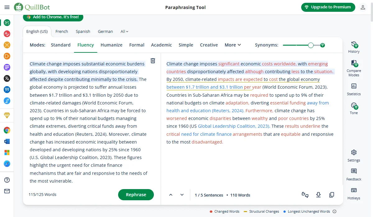 Quillbot offers 9 versatile paraphrasing modes.