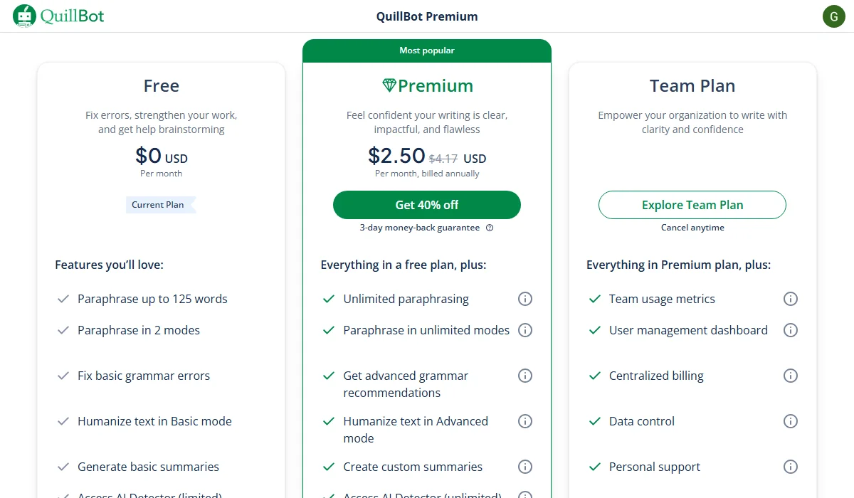 Quillbot Pricing Plan