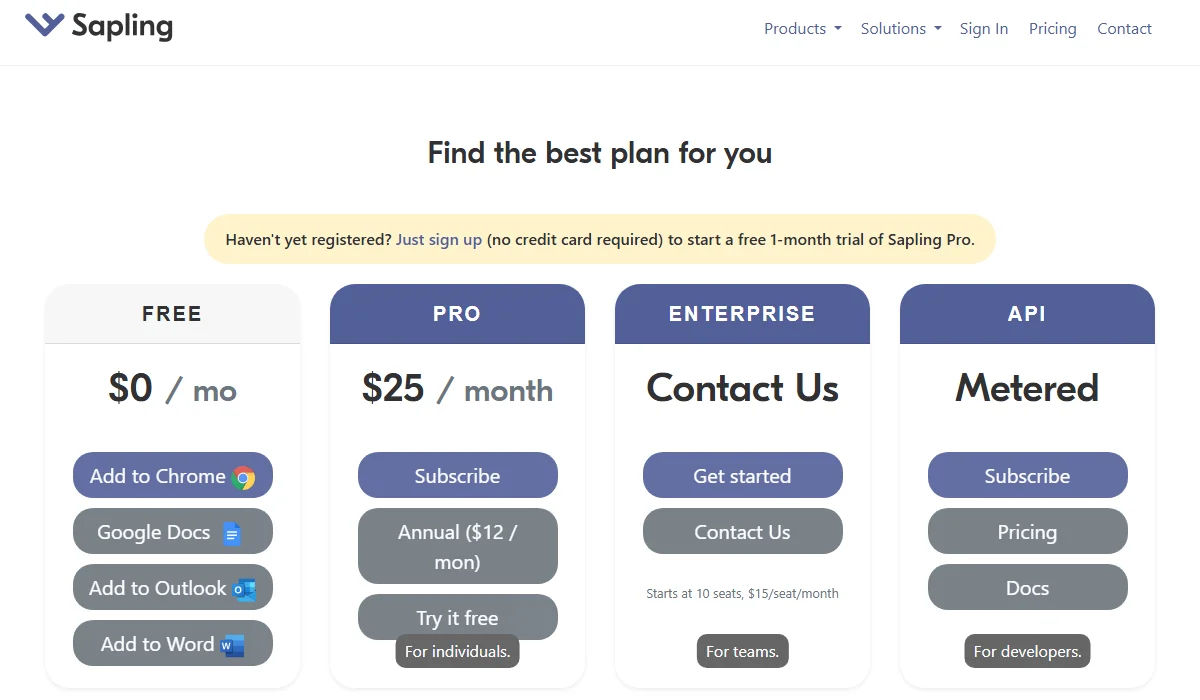 Sapling Pricing Plan