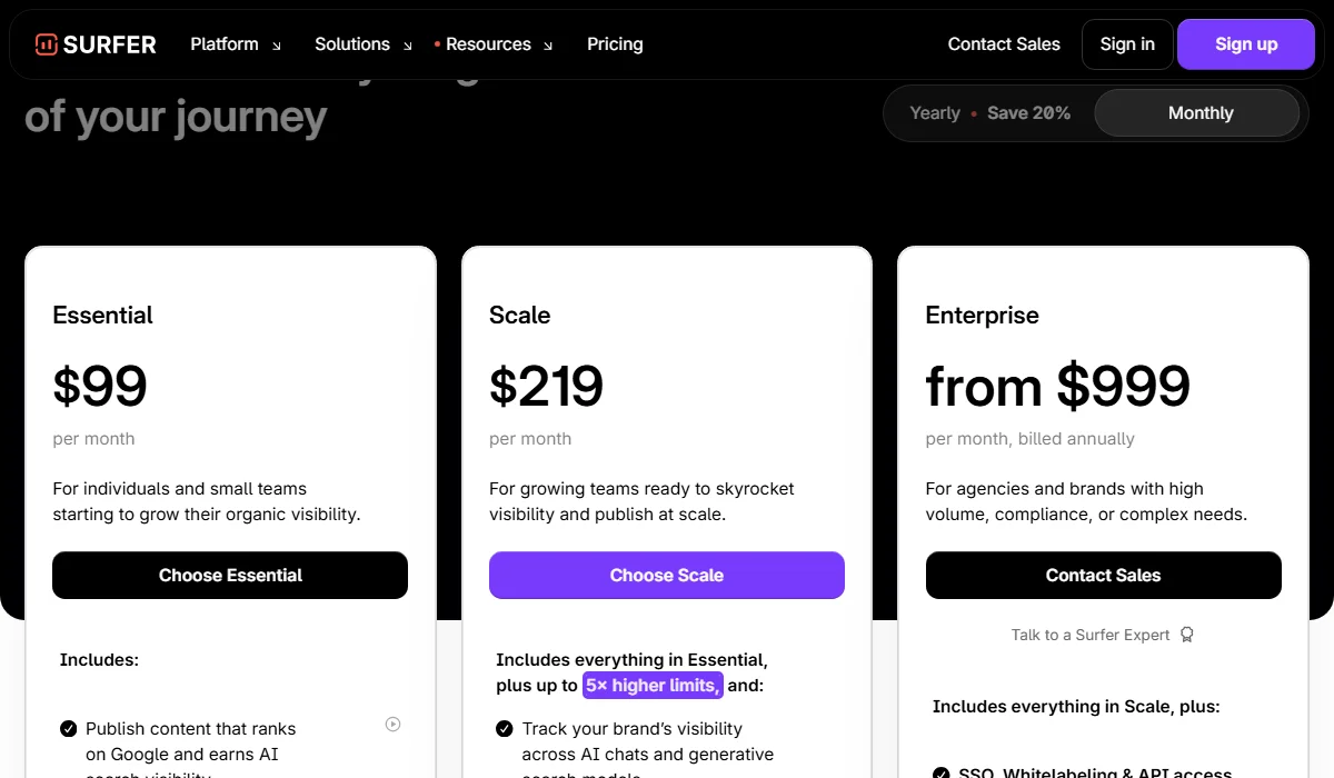 SurferSEO Pricing Plan