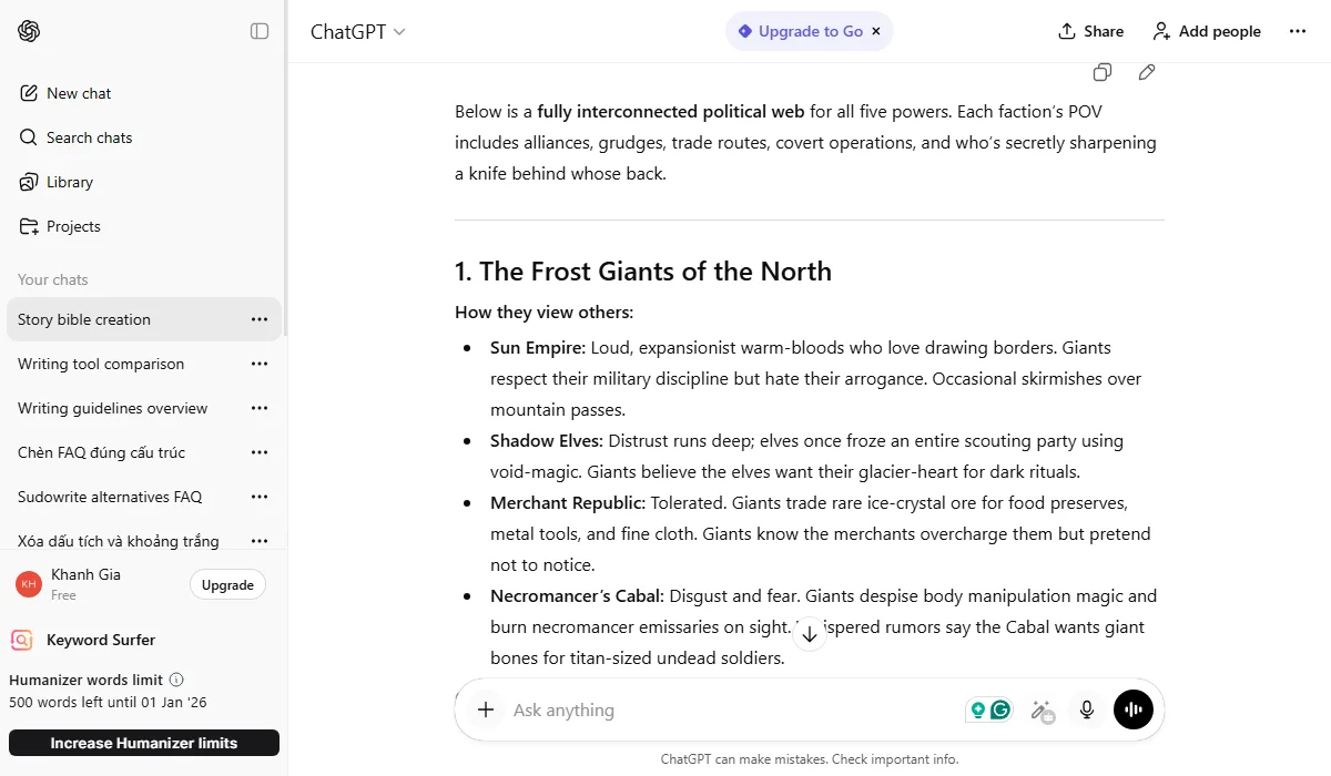 ChatGPT brainstorming is conversational, lacks visual context.