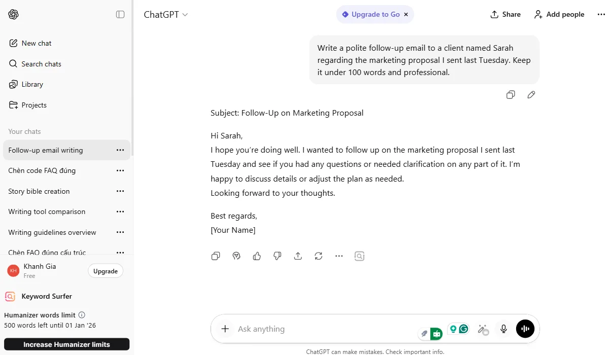 ChatGPT's limited browser integration requires context-switching.