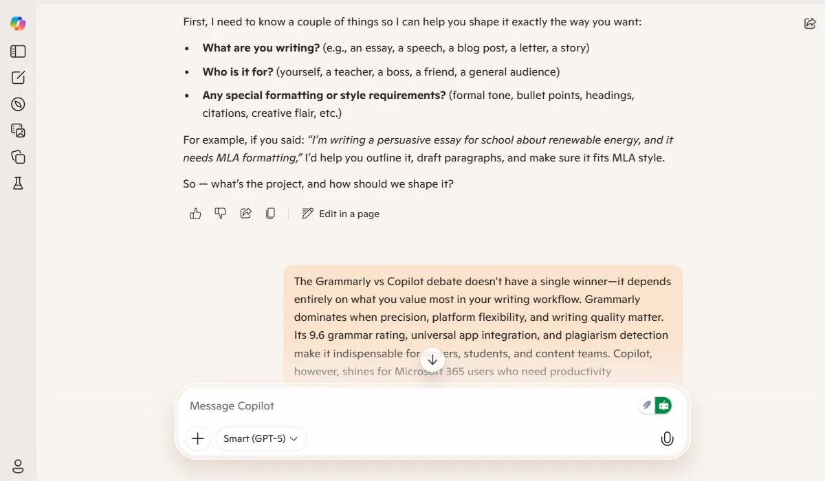 Copilot excels at generating content and drafts with AI.