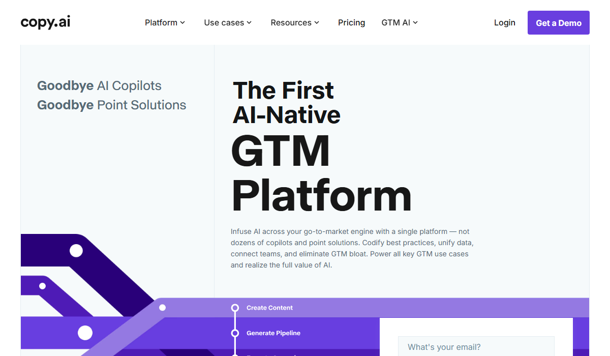 Copy.ai excels at workflow automation for fast marketing and sales teams.