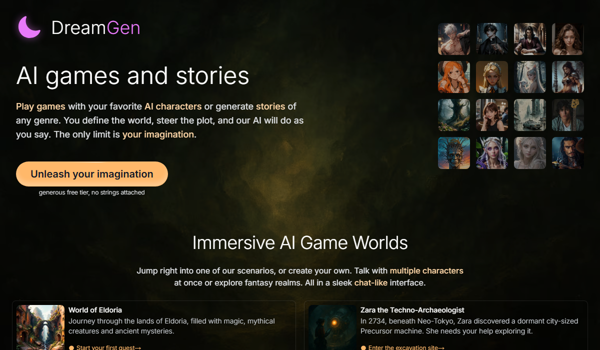 DreamGen offers uncensored AI for creative fiction and role-play writers.