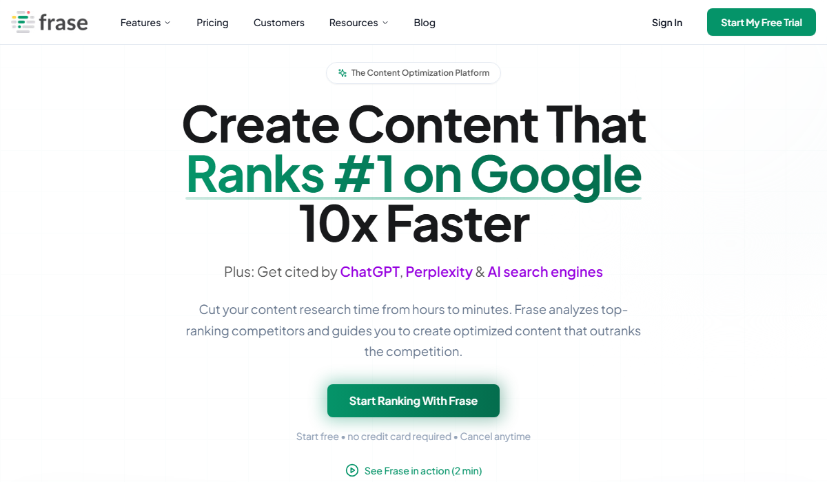 Frase is an SEO tool for optimizing content for Google and AI search engines.
