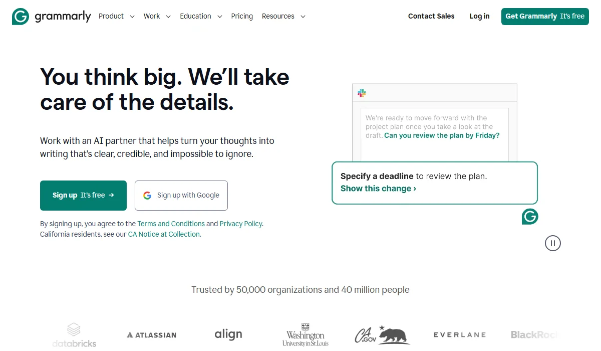 Grammarly offers AI writing tools for general English. 