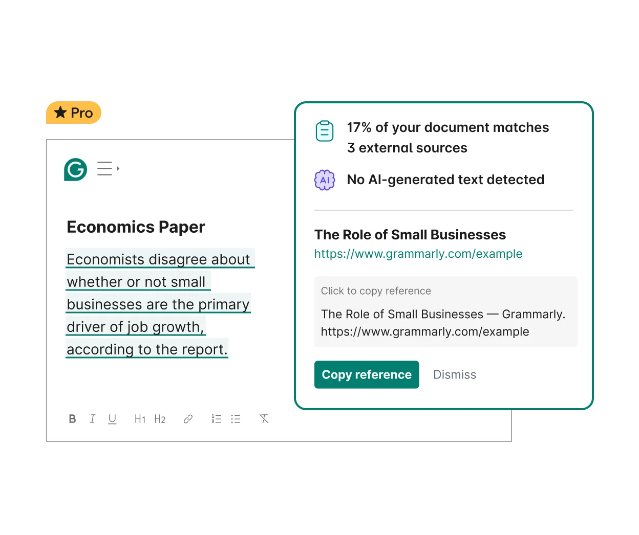 Grammarly provides plagiarism checks and citation tools. 