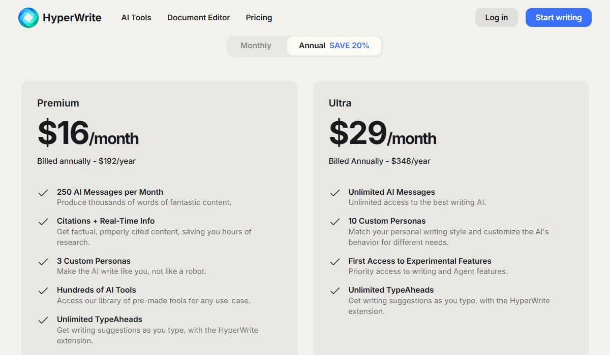 HyperWrite Pricing Plan