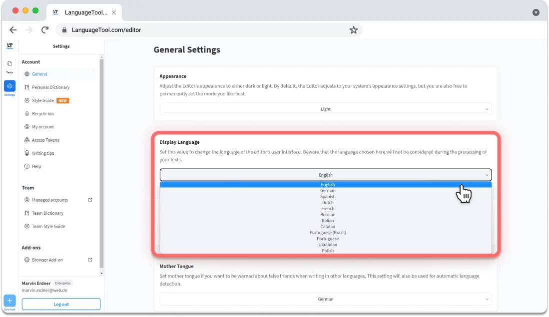 LanguageTool supports 30+ languages, ideal for multilingual writers and teams.