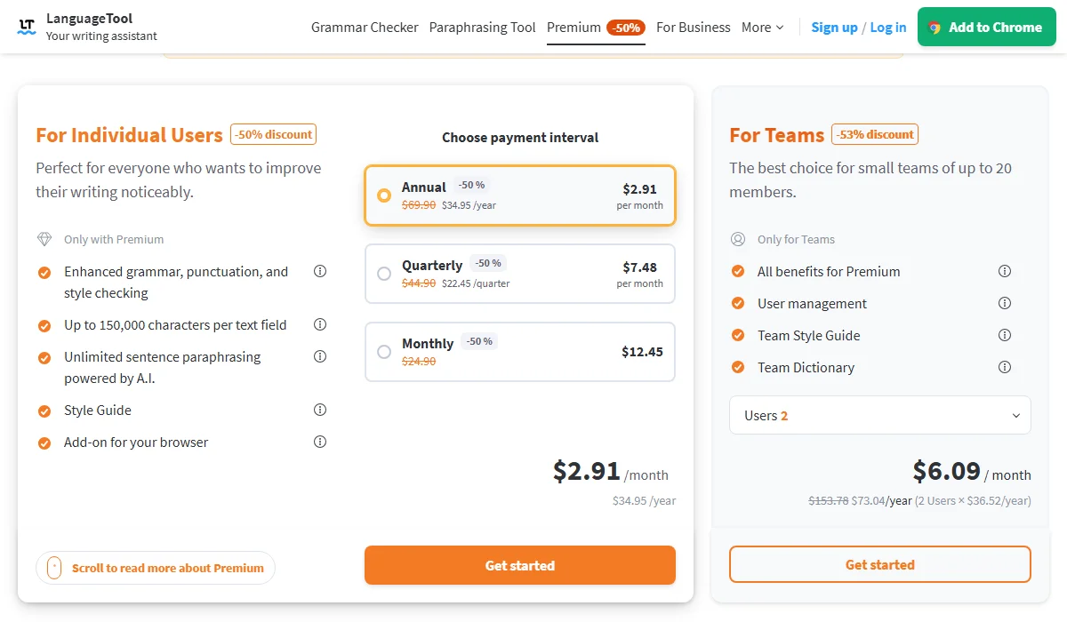 LanguageTool Pricing Plan