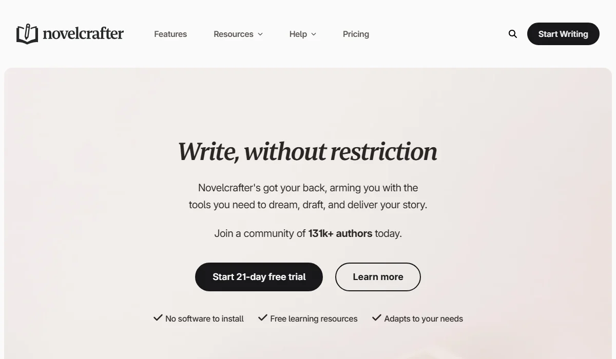 NovelCrafter offers organization via Codex and BYOK AI models.