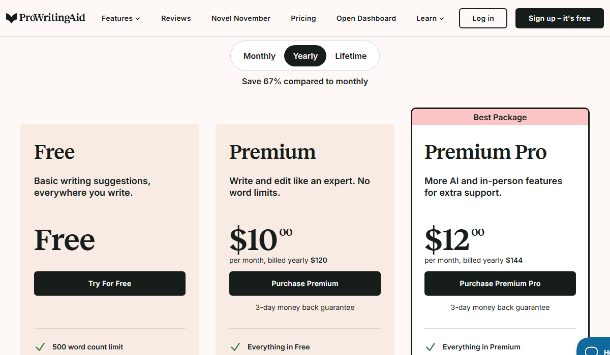 ProWritingAid Pricing Plan