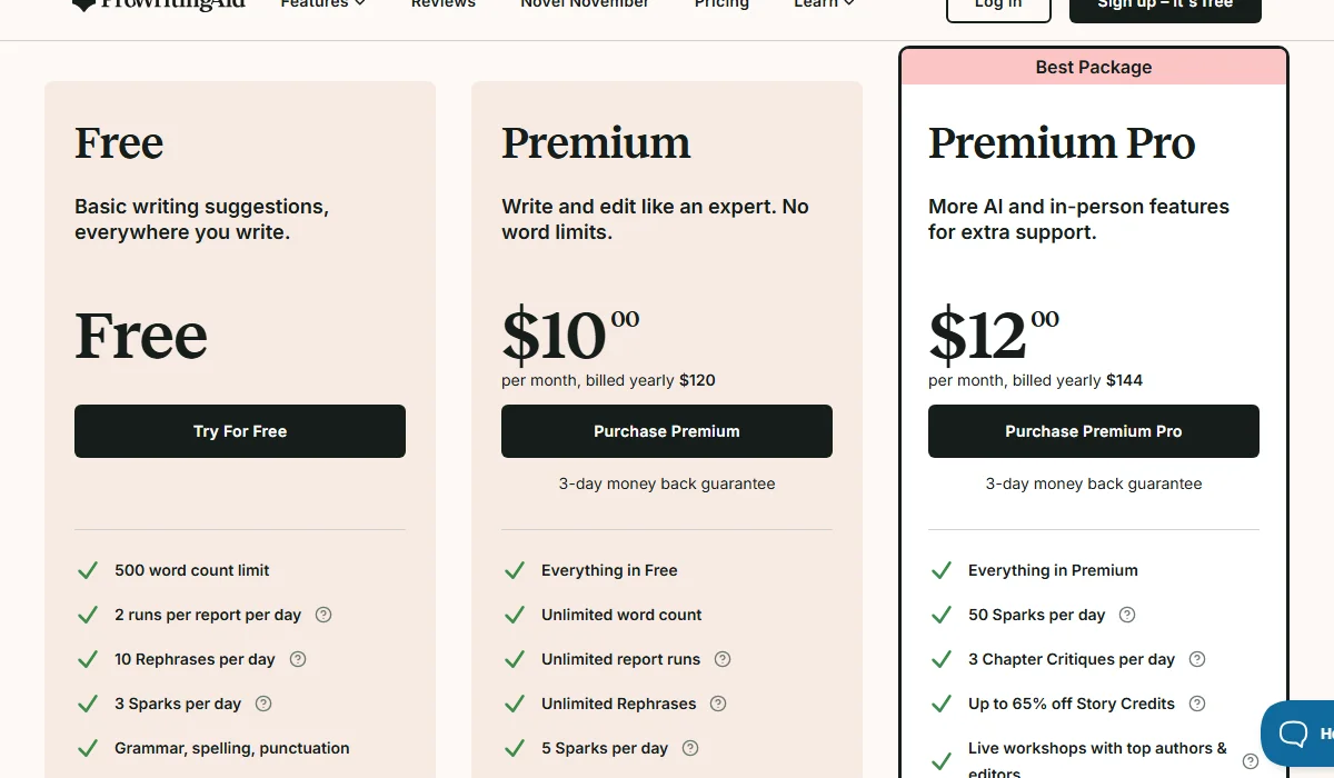 ProWritingAid Pricing Plan