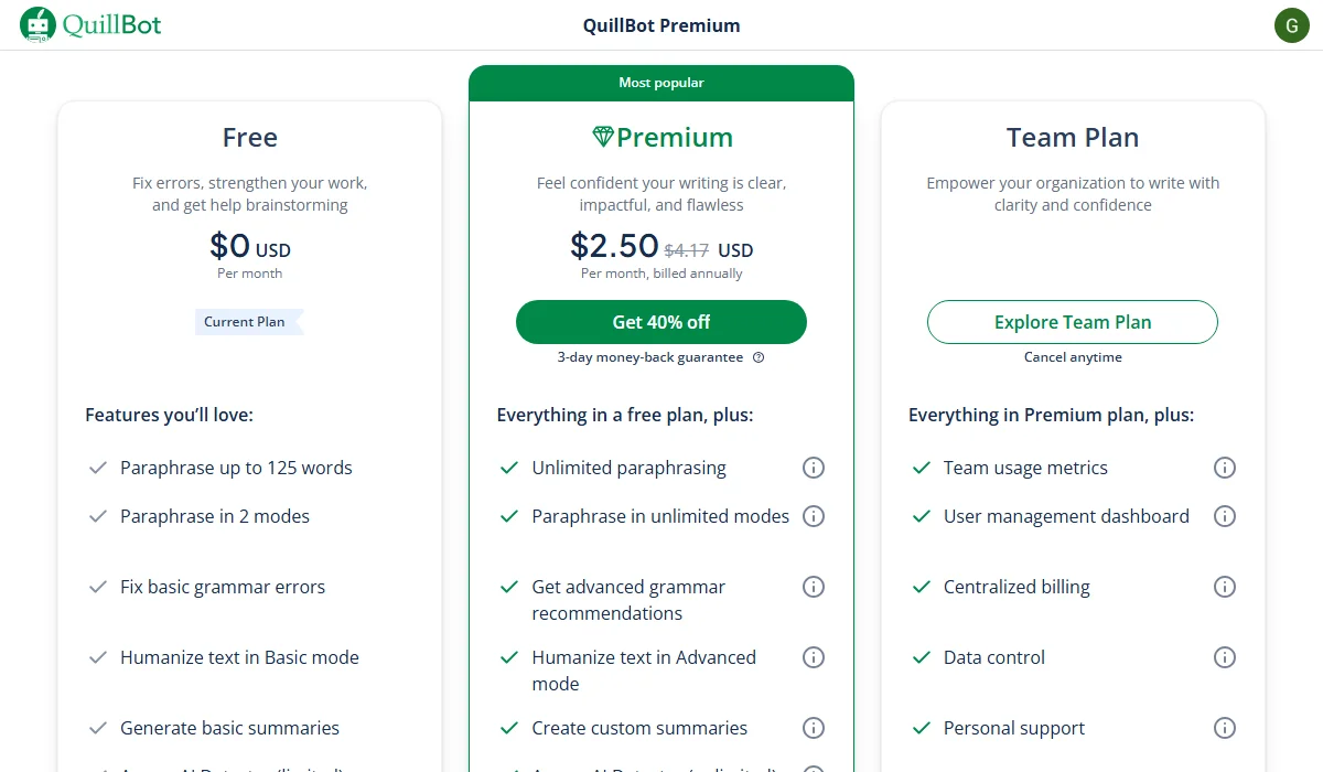 Quillbot Pricing Plan