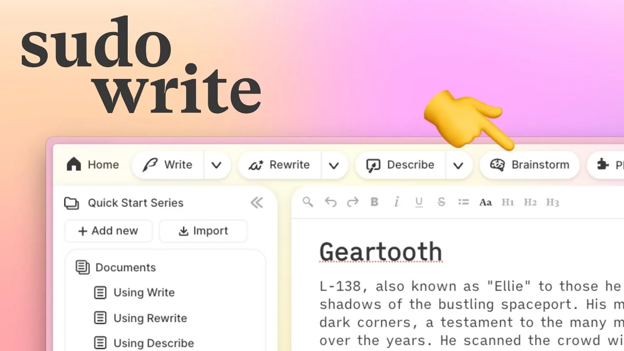 Sudowrite's Brainstorm helps fiction writers with character and plot ideas.