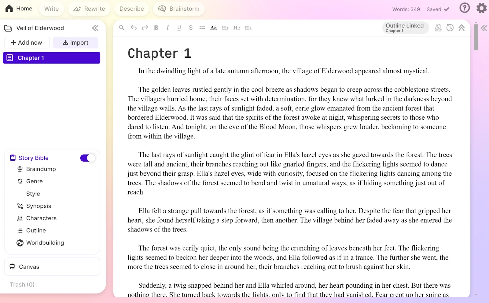 Sudowrite excels at creative brainstorming and narrative continuity.