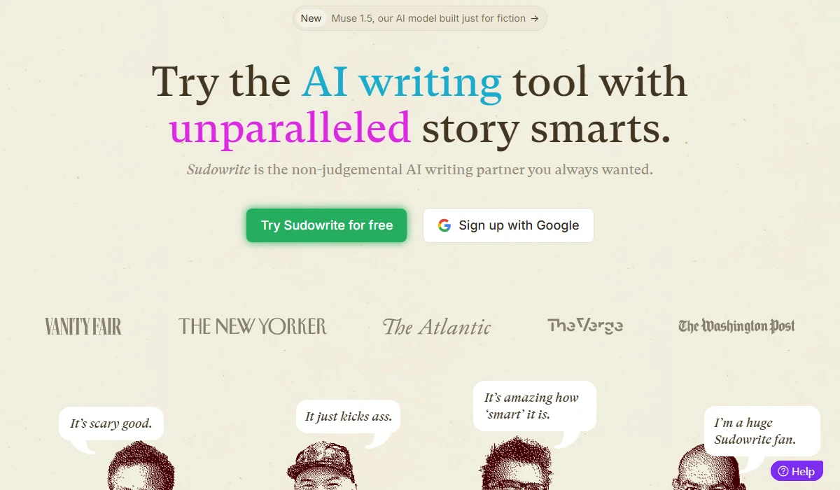 Sudowrite is a fiction-focused AI for novel planning and narrative development.