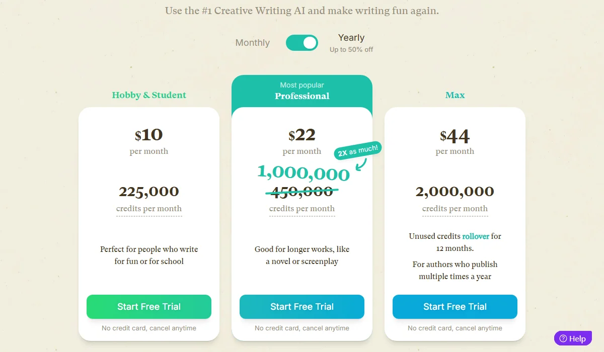 Sudowrite Pricing Plan