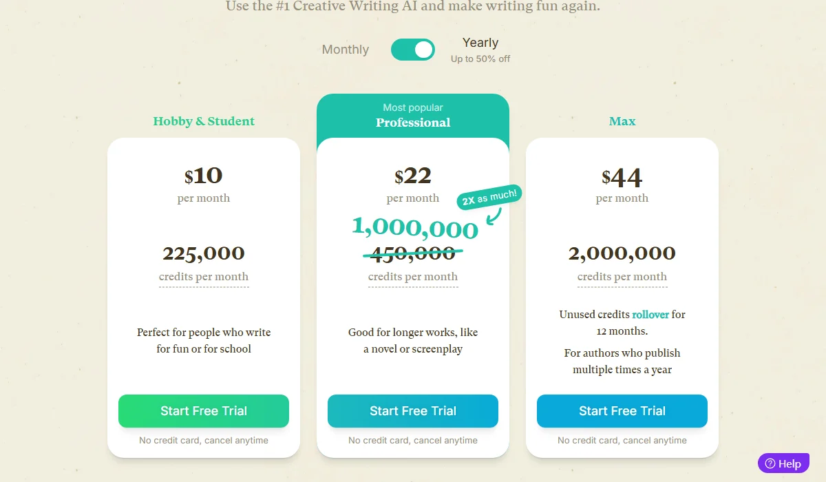 Sudowrite Pricing Plan
