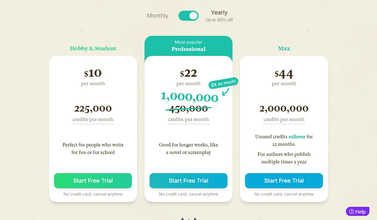 Sudowrite Pricing Plan