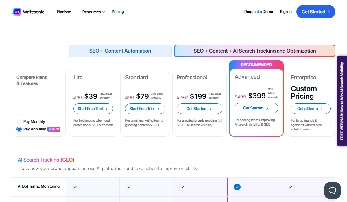 Writesonic Pricing Plan