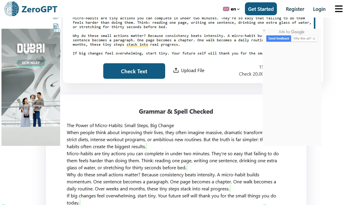ZeroGPT's limited grammar checker lacks depth, language variety, and integration.