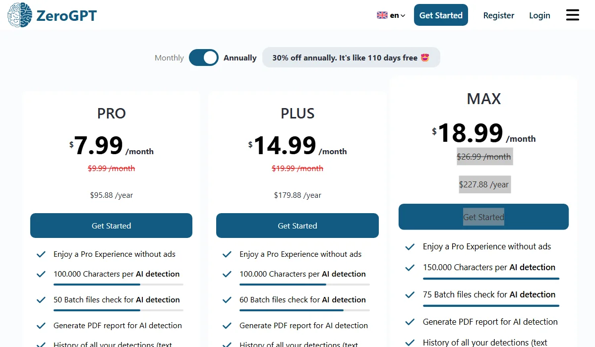 ZeroGPT Pricing Plan